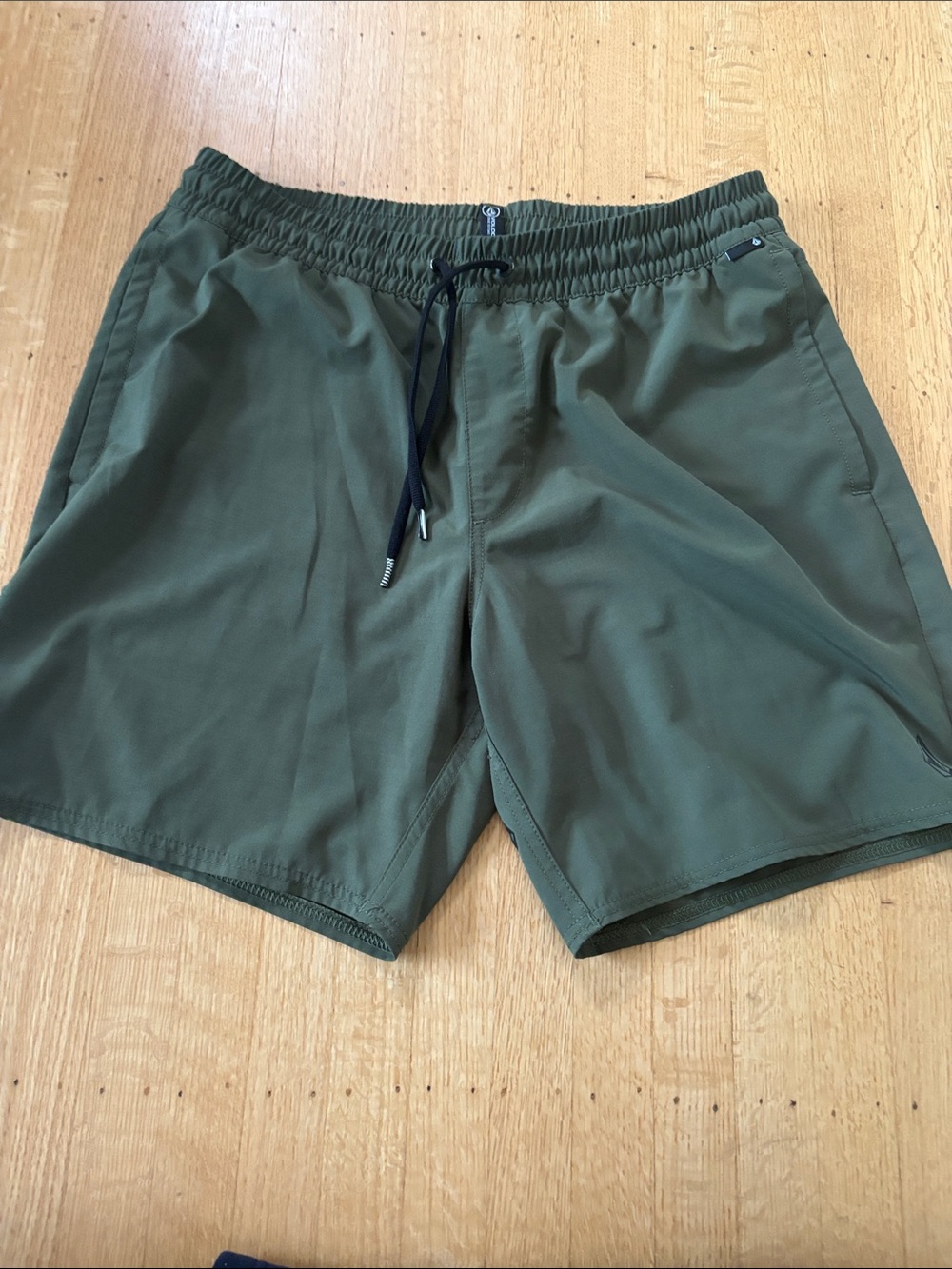 Volcom Men's Olive Green Swim Trunks - Elastic Waist with Drawstring